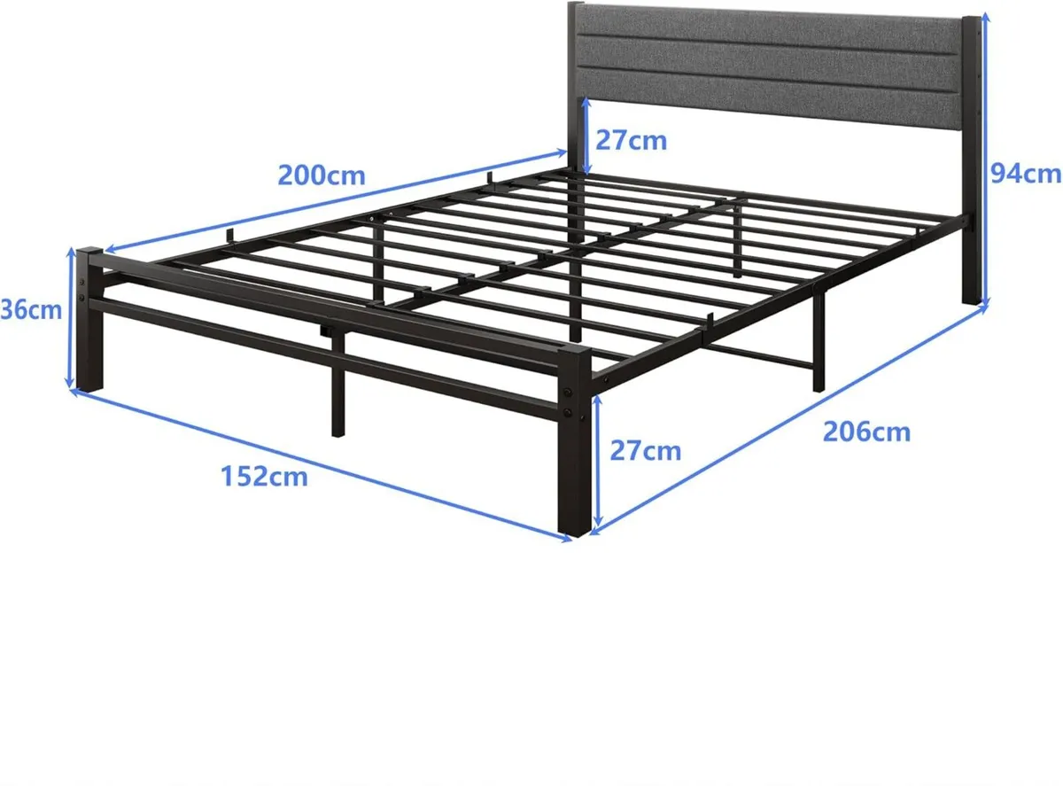 Bed Frame with Storage Upholstered Metal Slats - Image 2