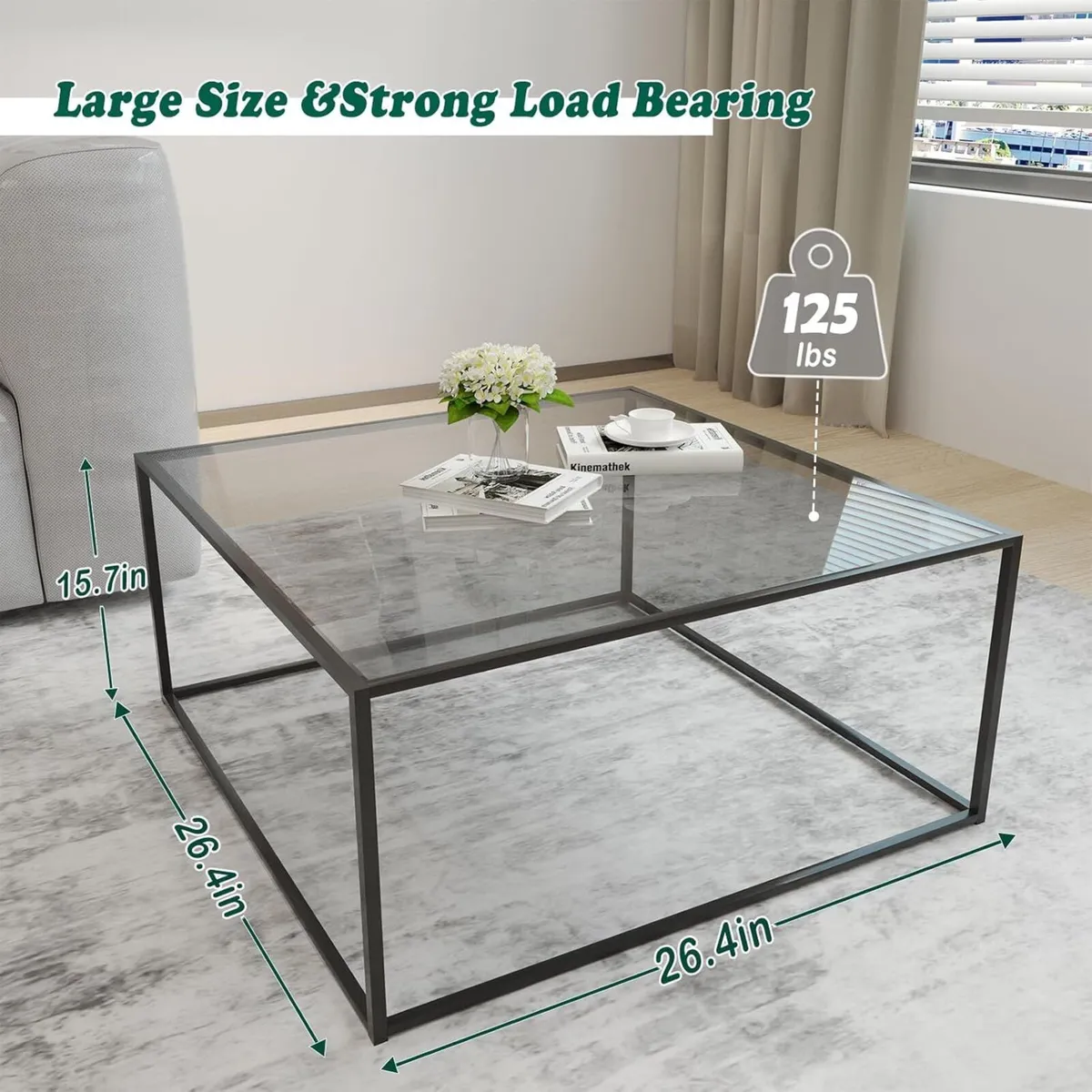 Glass Coffee Table Square Modern Centre Tables Tea - Image 2