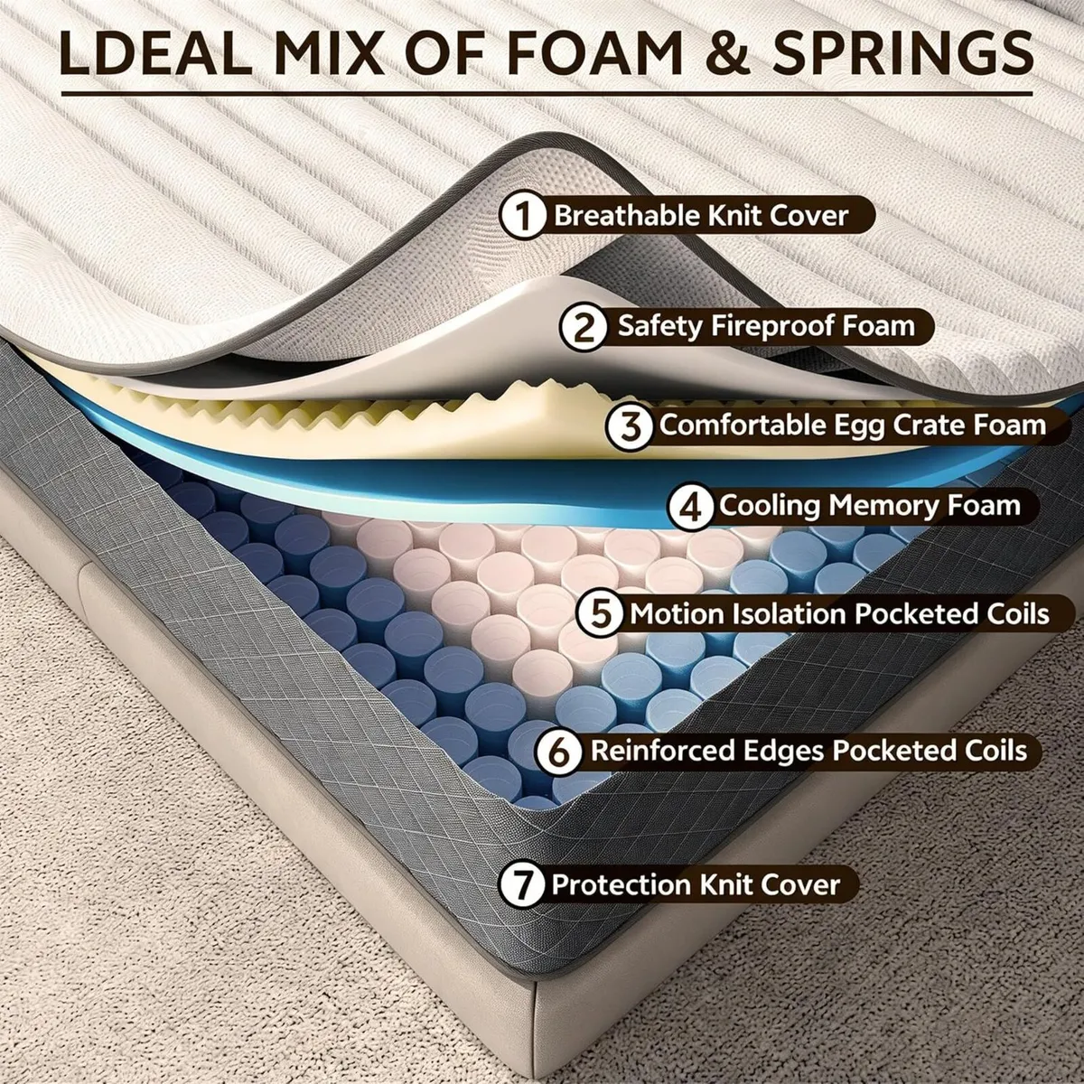 Mattresses 7-Zone Hybrid Bed Memory Foam - Image 4