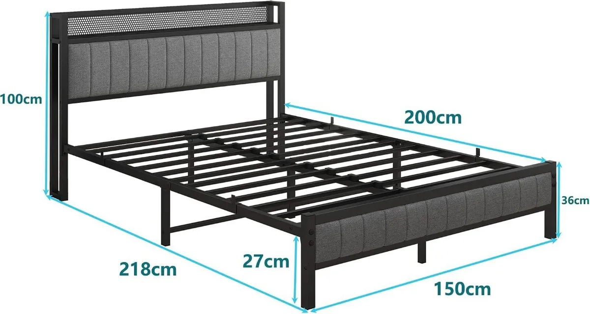 Bed Frame with Storage Headboard Upholstered - Image 2