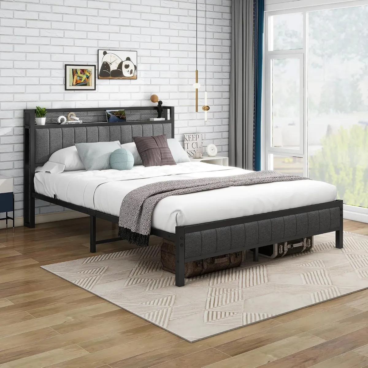 Bed Frame with Storage Headboard Upholstered - Image 3