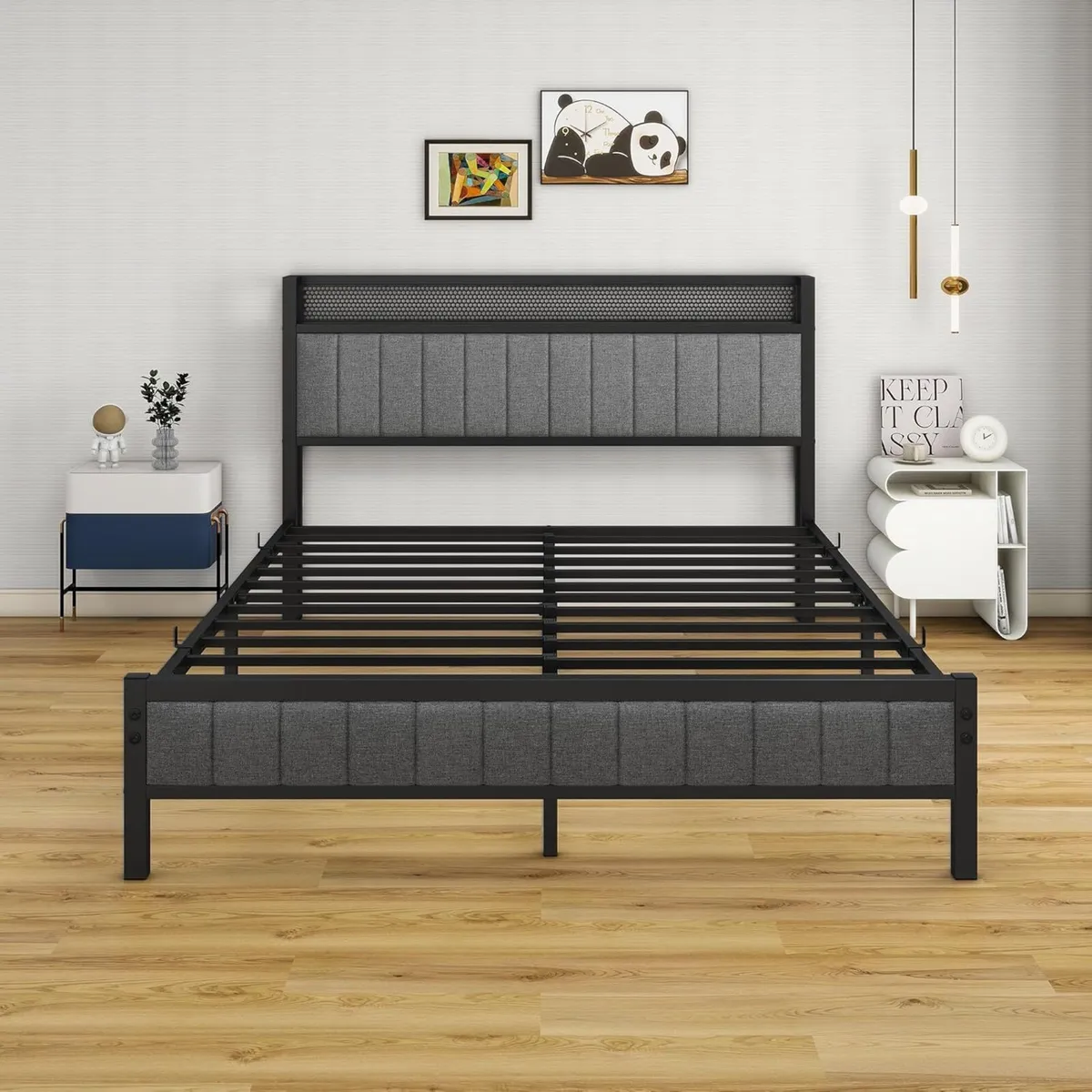 Bed Frame with Storage Headboard Upholstered - Image 4