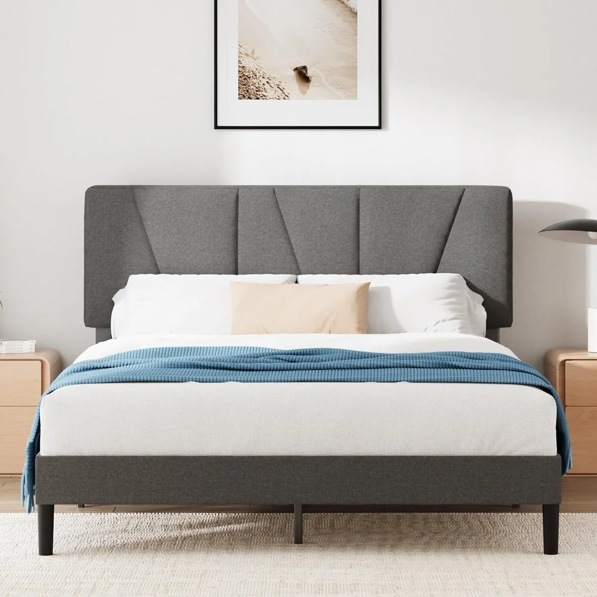 Upholstered Bed Frame with Headboard Fabric - Image 1