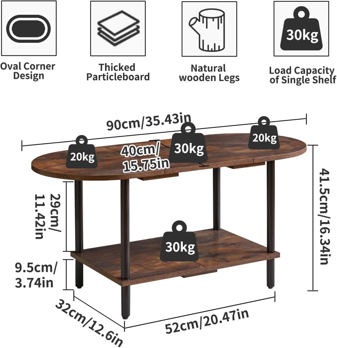 Small Coffee Table Living Room Wooden with 2 - Image 3