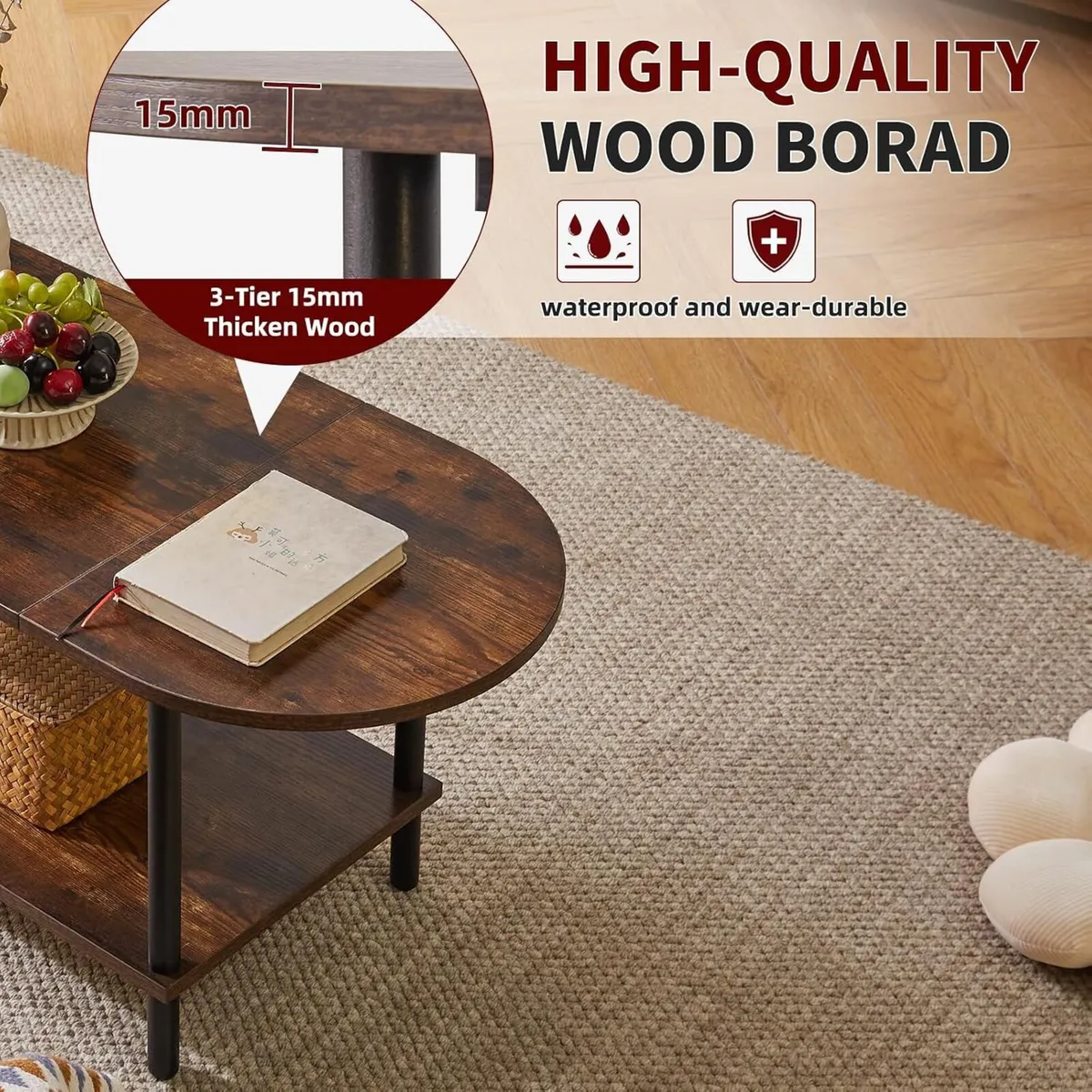 Small Coffee Table Living Room Wooden with 2 - Image 4
