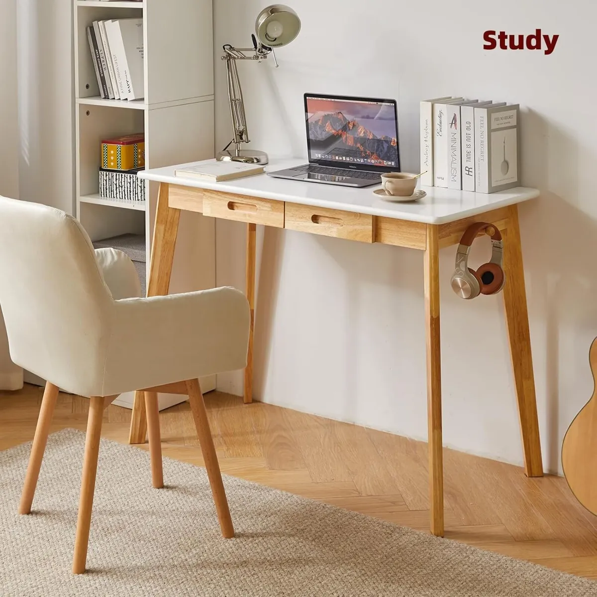 Small Computer Table Wood Writing Desk with Drawer - Image 2