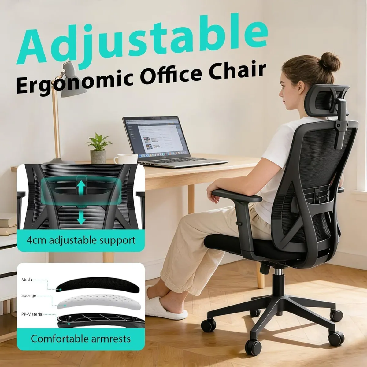 Ergonomic Office Chair Desk with Adjustable - Image 3
