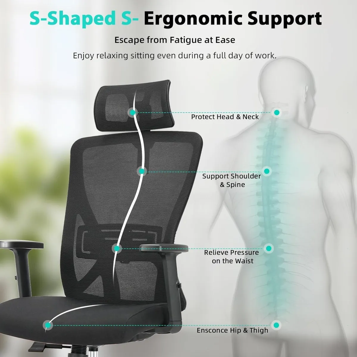 Ergonomic Office Chair Desk with Adjustable - Image 4
