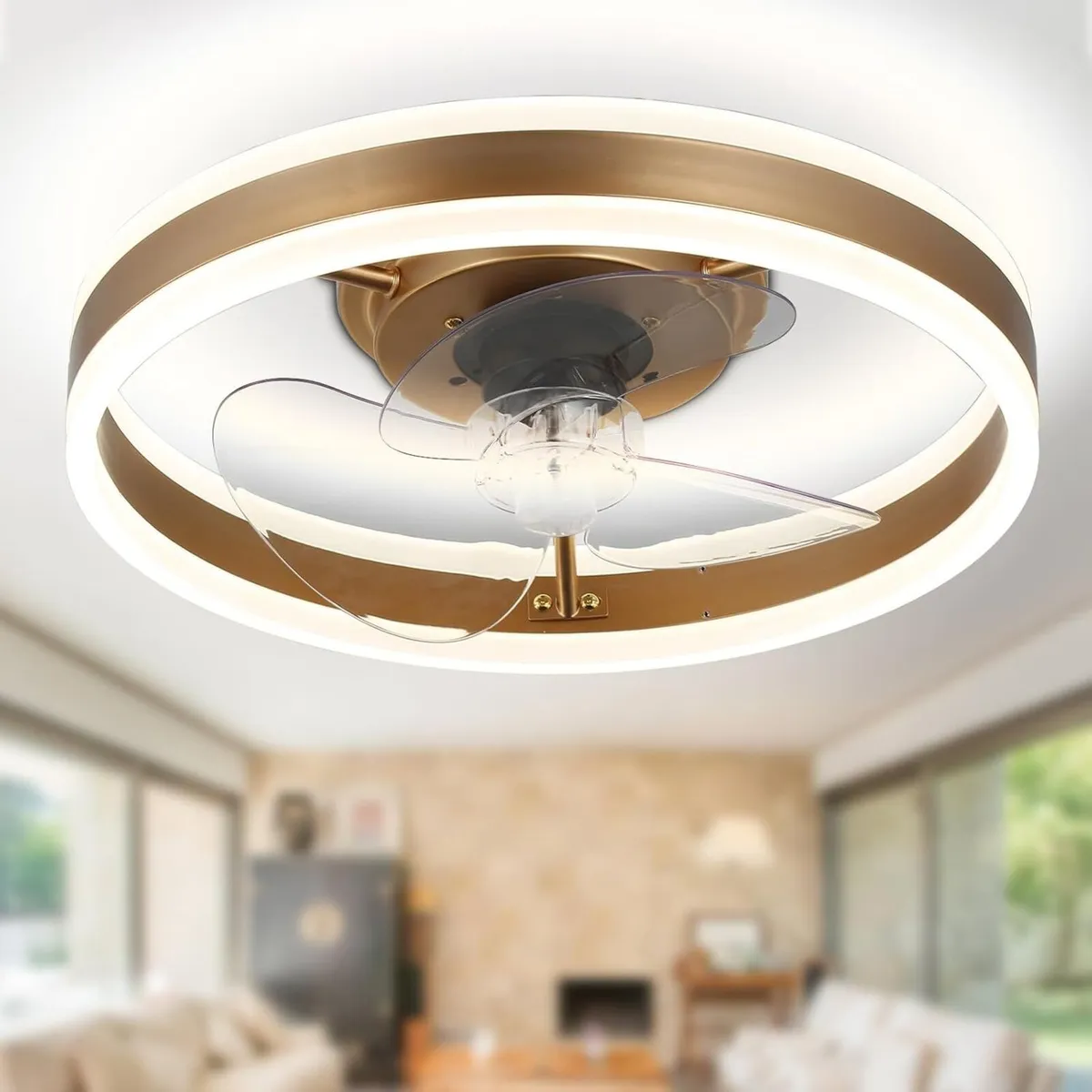 20" Flush Mount Ceiling Fan with LED Lights - Image 1