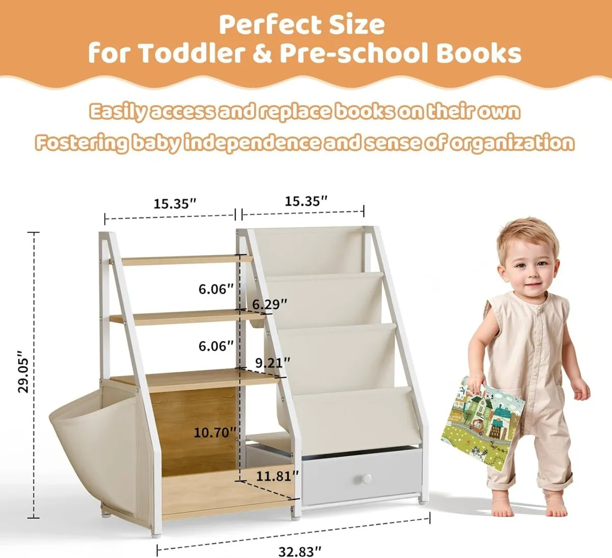 Kids Bookshelf with Toy Storage Toddler Drawer - Image 2