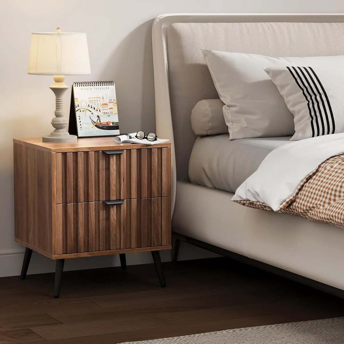 Nightstands Walnut Fluted Night Stand Mid Century - Image 1
