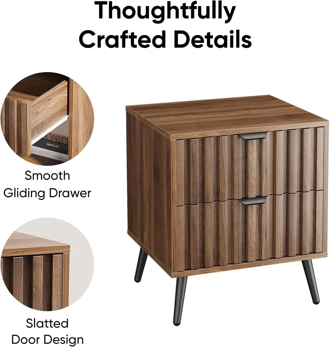 Nightstands Walnut Fluted Night Stand Mid Century - Image 3