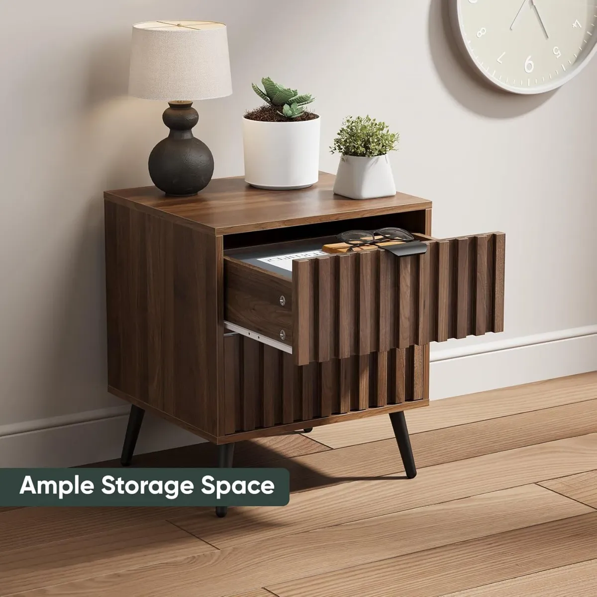 Nightstands Walnut Fluted Night Stand Mid Century - Image 4