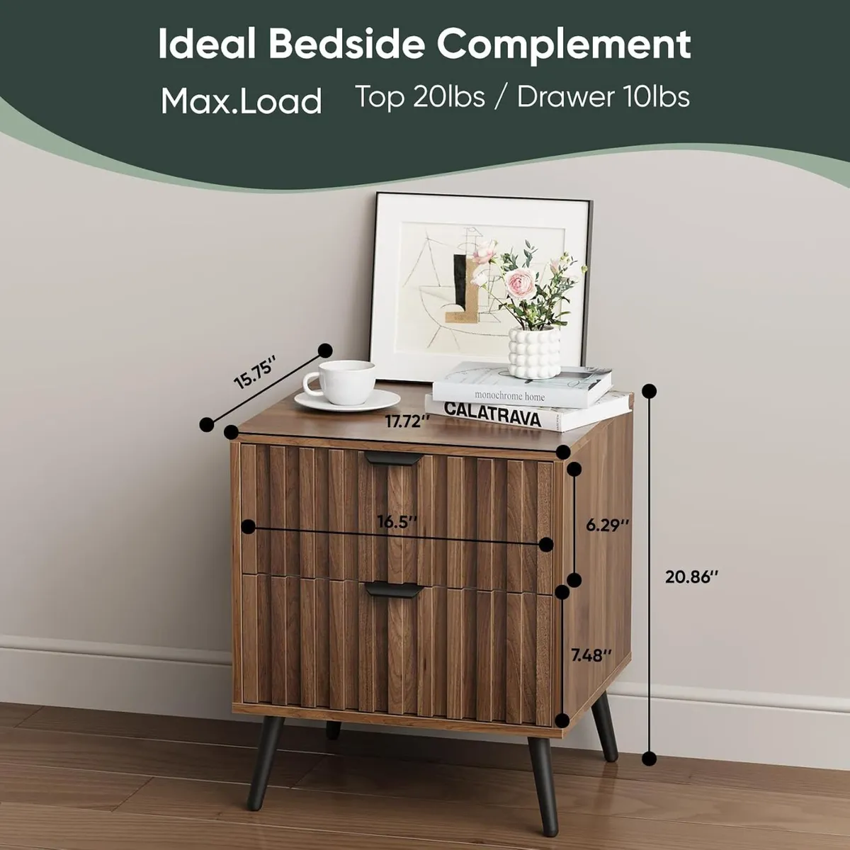 Nightstands Walnut Fluted Night Stand Mid Century - Image 2