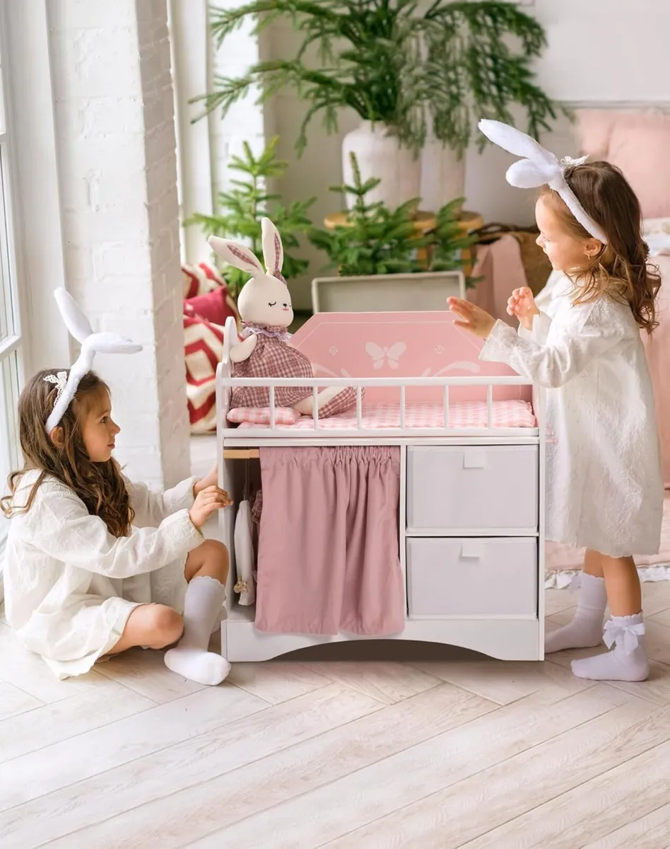Baby Doll Crib Kids Wooden Bed with Storage - Image 3