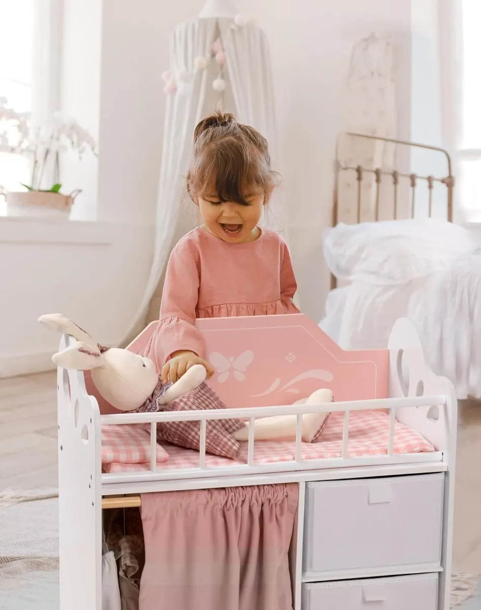 Baby Doll Crib Kids Wooden Bed with Storage - Image 4