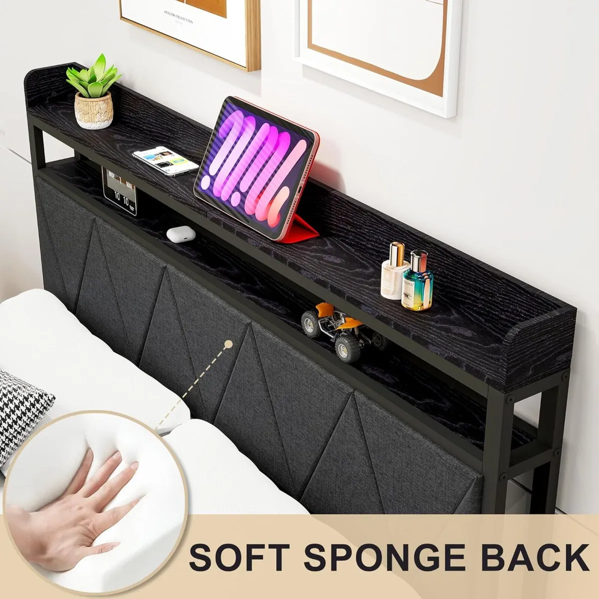 Bed Frame with LED Lights Storage Upholstered - Image 4