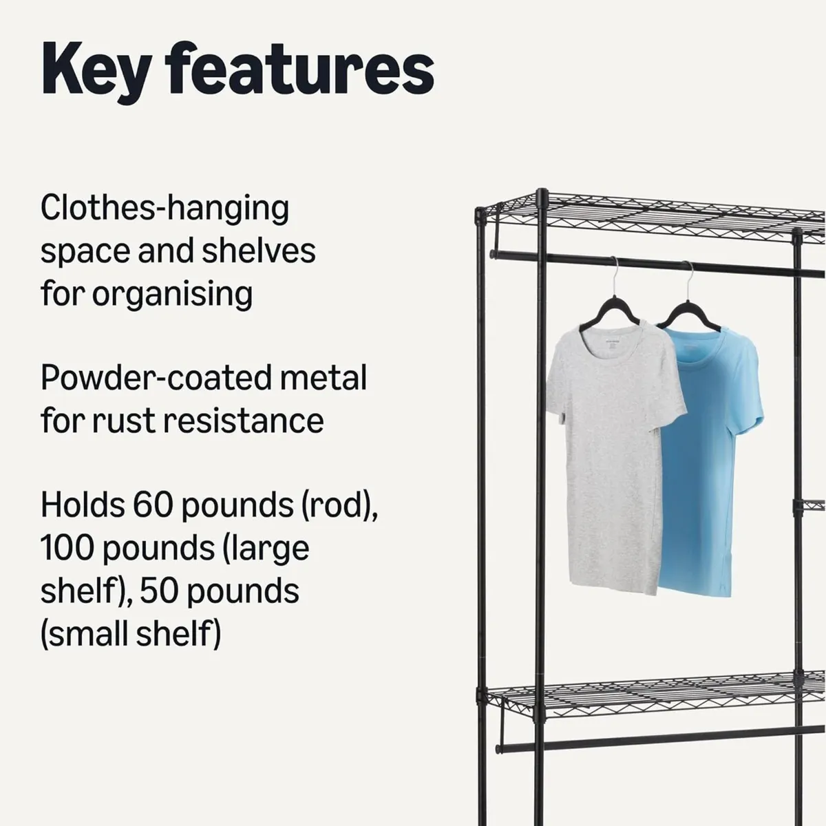 Metal Hanging Storage Organiser Rack Wardrobe - Image 2