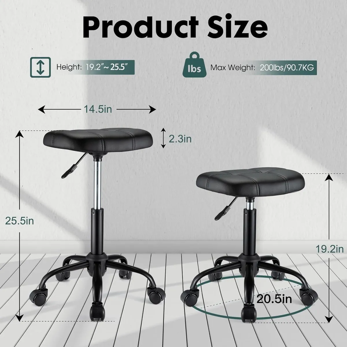 Square Rolling Stool with Wheels Height - Image 3