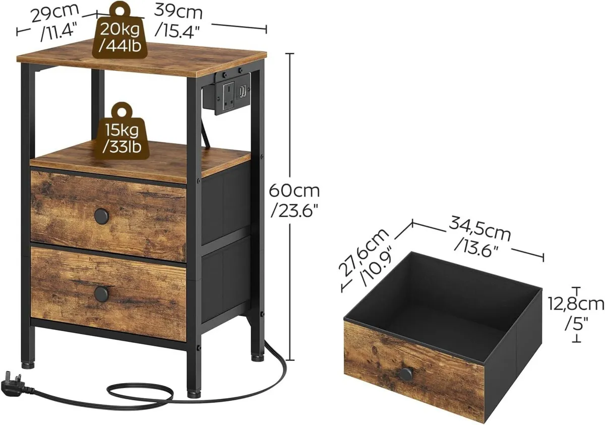 Bedside Tables with Charging Station Nightstands - Image 3