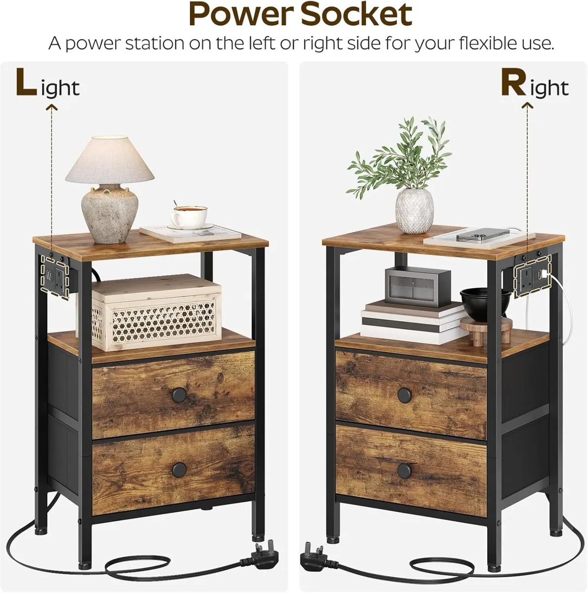 Bedside Tables with Charging Station Nightstands - Image 4
