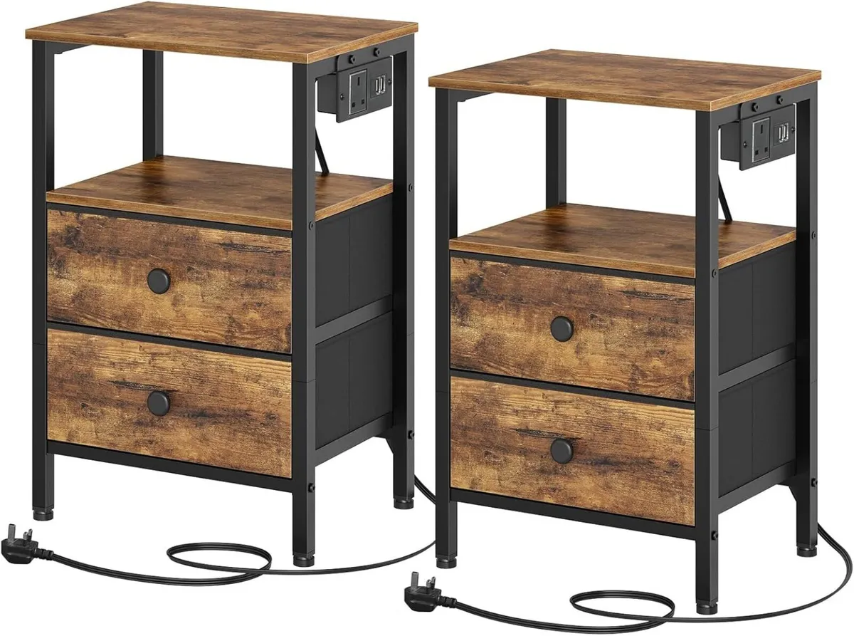 Bedside Tables with Charging Station Nightstands - Image 1
