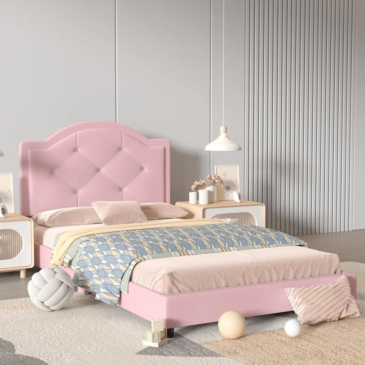 Kids Bed Frame Pvc Leather Children's Toddler - Image 1