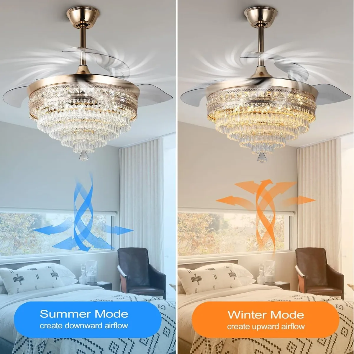 42 Inch Crystal Ceiling Fan with Light Dimmable - Image 2