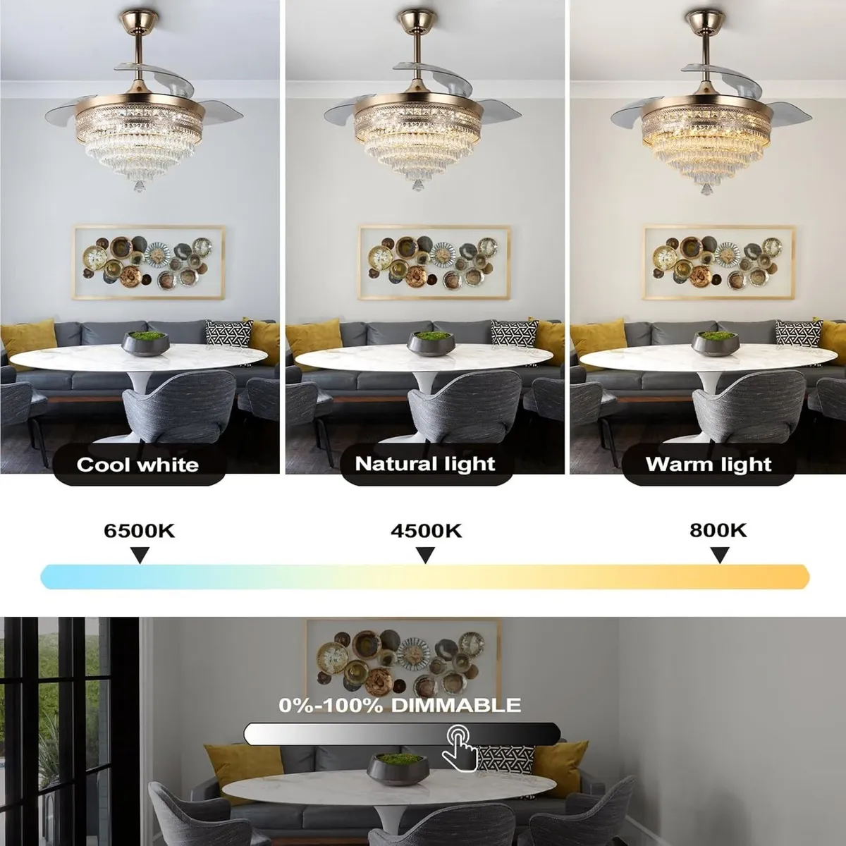 42 Inch Crystal Ceiling Fan with Light Dimmable - Image 4