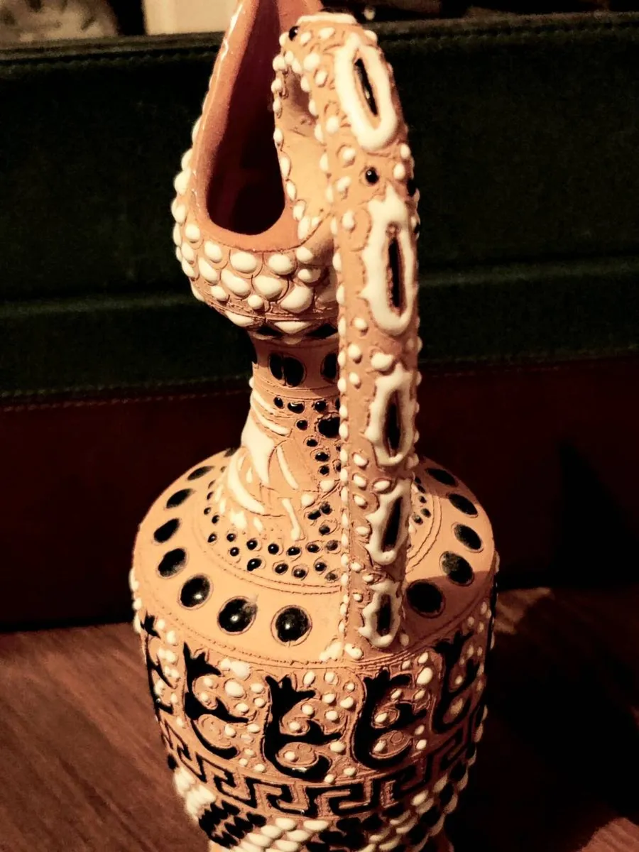 RARE GREEK CLAY ART 14"Tall Pottery SIGNED Oil Jug - Image 3