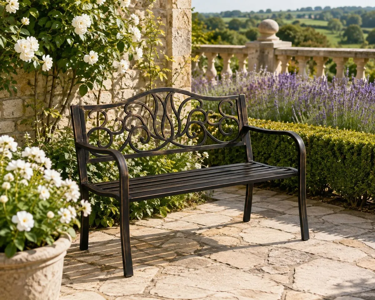 Black Bronze Metal Garden Bench 2 Seater Outdoor - Image 3