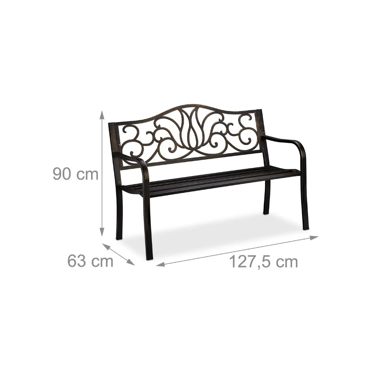 Antique White 2 Seater Metal Garden Bench with Dec - Image 4