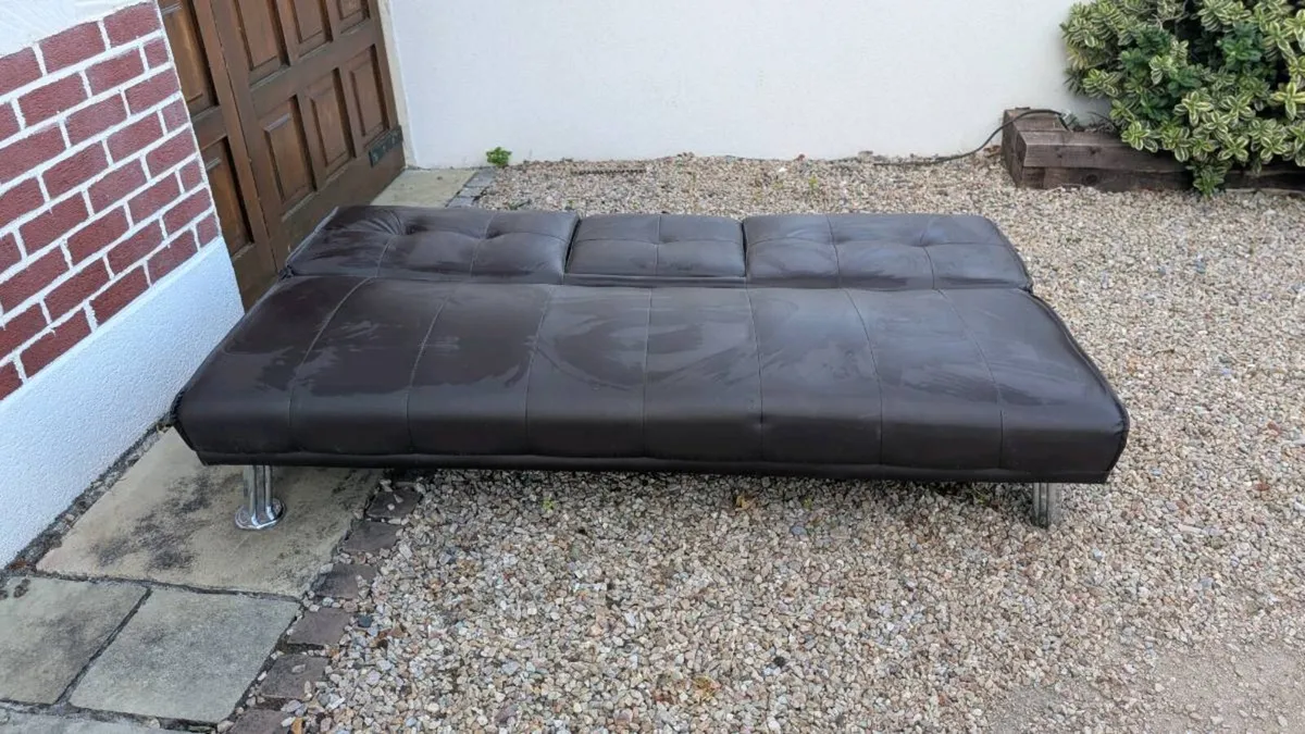 Brown leatherette sofa bed in great condition free - Image 2