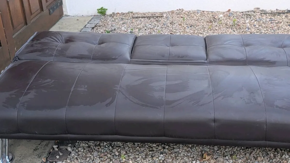 Brown leatherette sofa bed in great condition free - Image 3