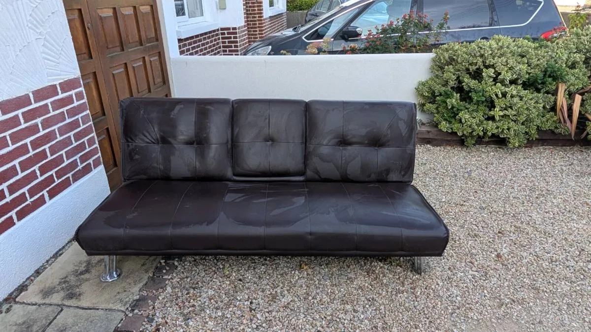 Brown leatherette sofa bed in great condition free - Image 4