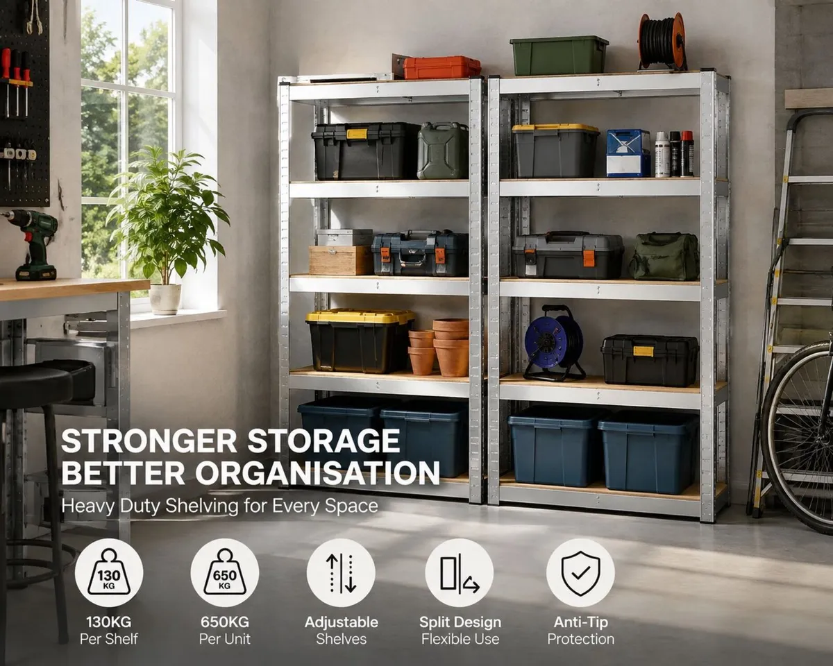 Set of 2 Heavy Duty Garage Storage Shelving Units - Image 1