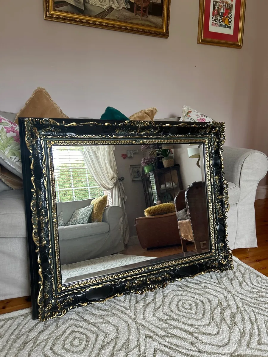 Antique style back and gold rectangular mirror - Image 1