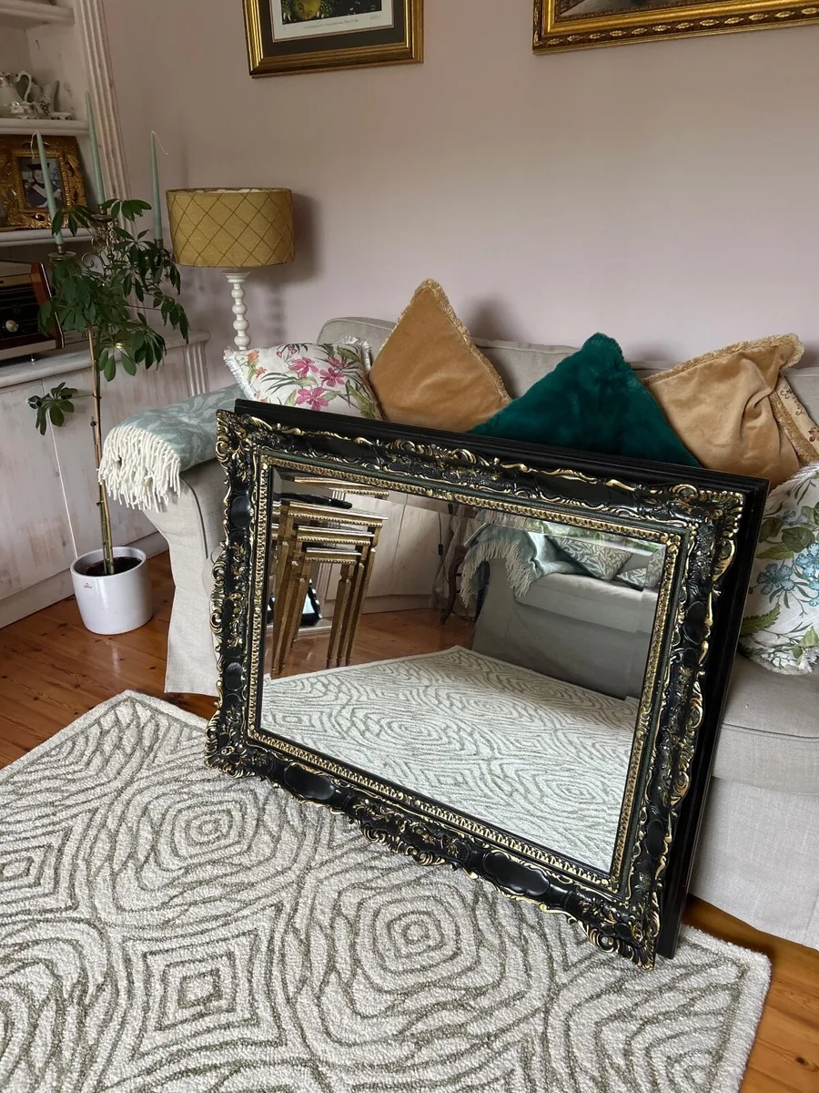 Antique style back and gold rectangular mirror - Image 2