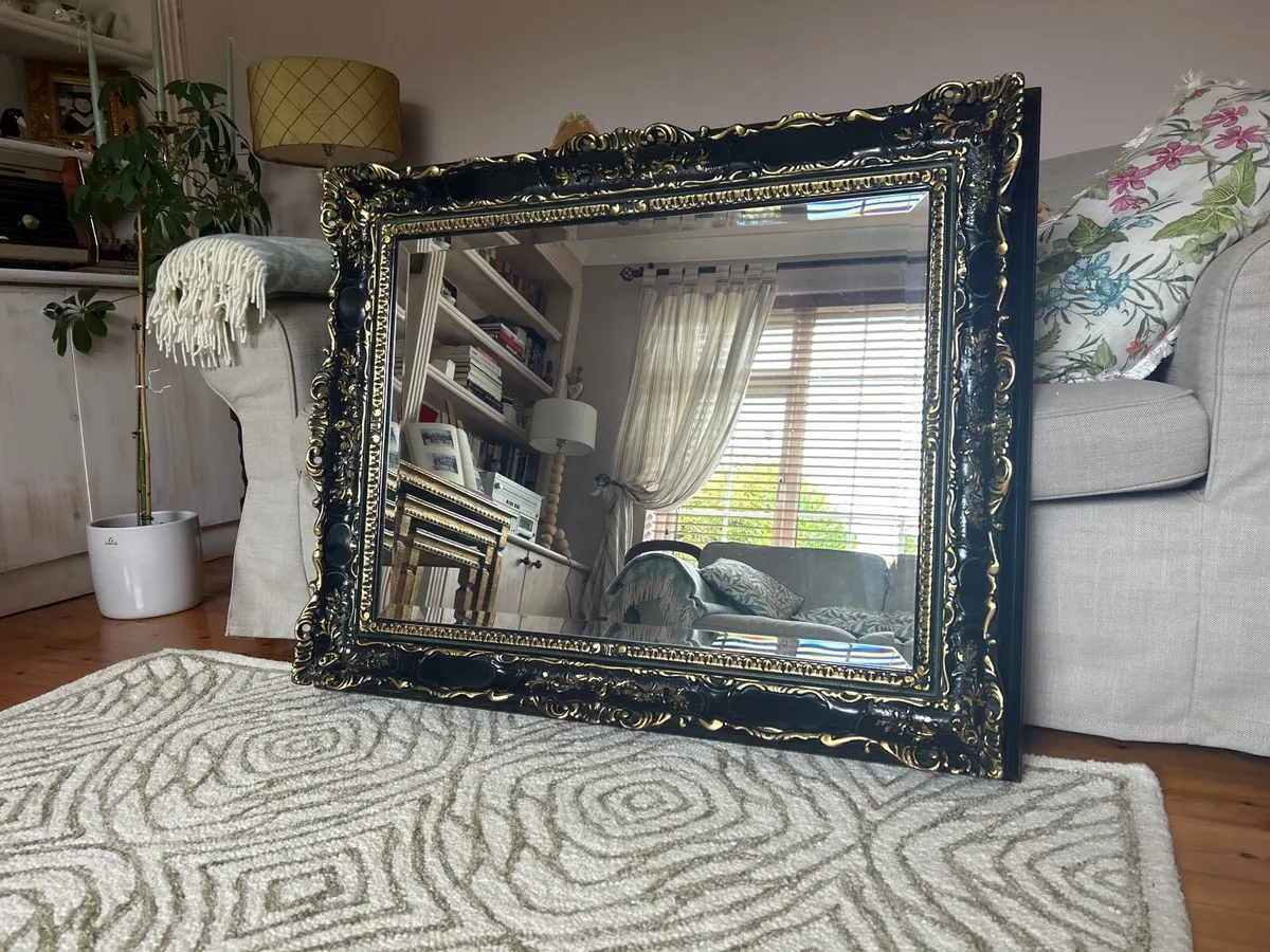 Antique style back and gold rectangular mirror - Image 3