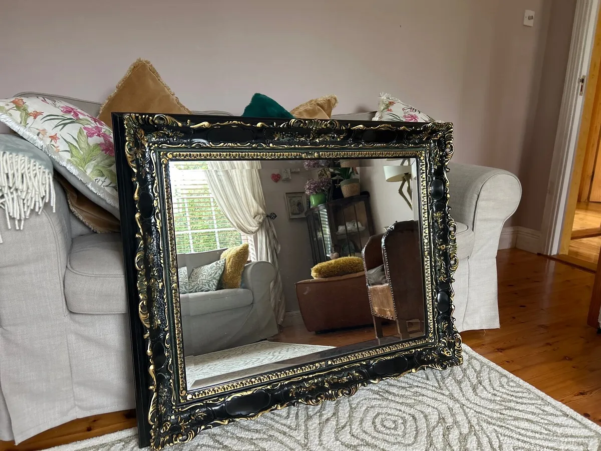 Antique style back and gold rectangular mirror - Image 4