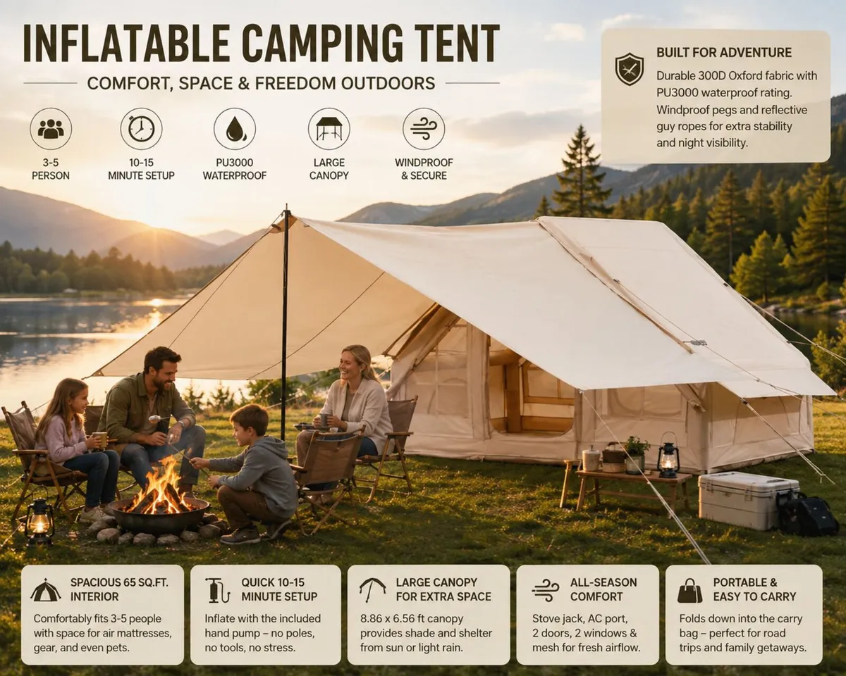 Inflatable Camping Tent 3 to 5 Person with Canopy - Image 1