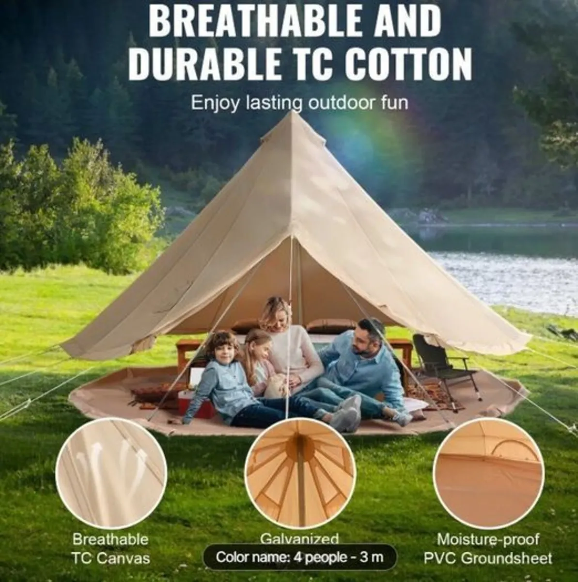 Glamping 4m Bell Tent Yurt for 6 People Camping Te - Image 3