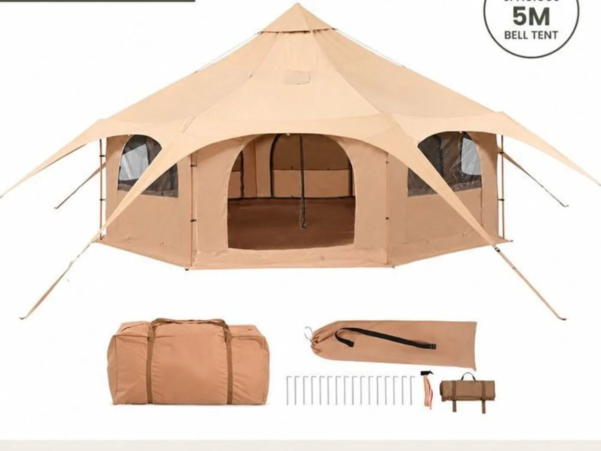 5m Canvas Bell Tent Luxury Glamping Tent with Stov - Image 3