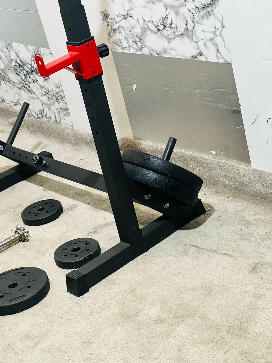 HOME WORKOUT 🏋️‍♀️ SET WEIGHTS RACK BENCH BAR ++ - Image 2