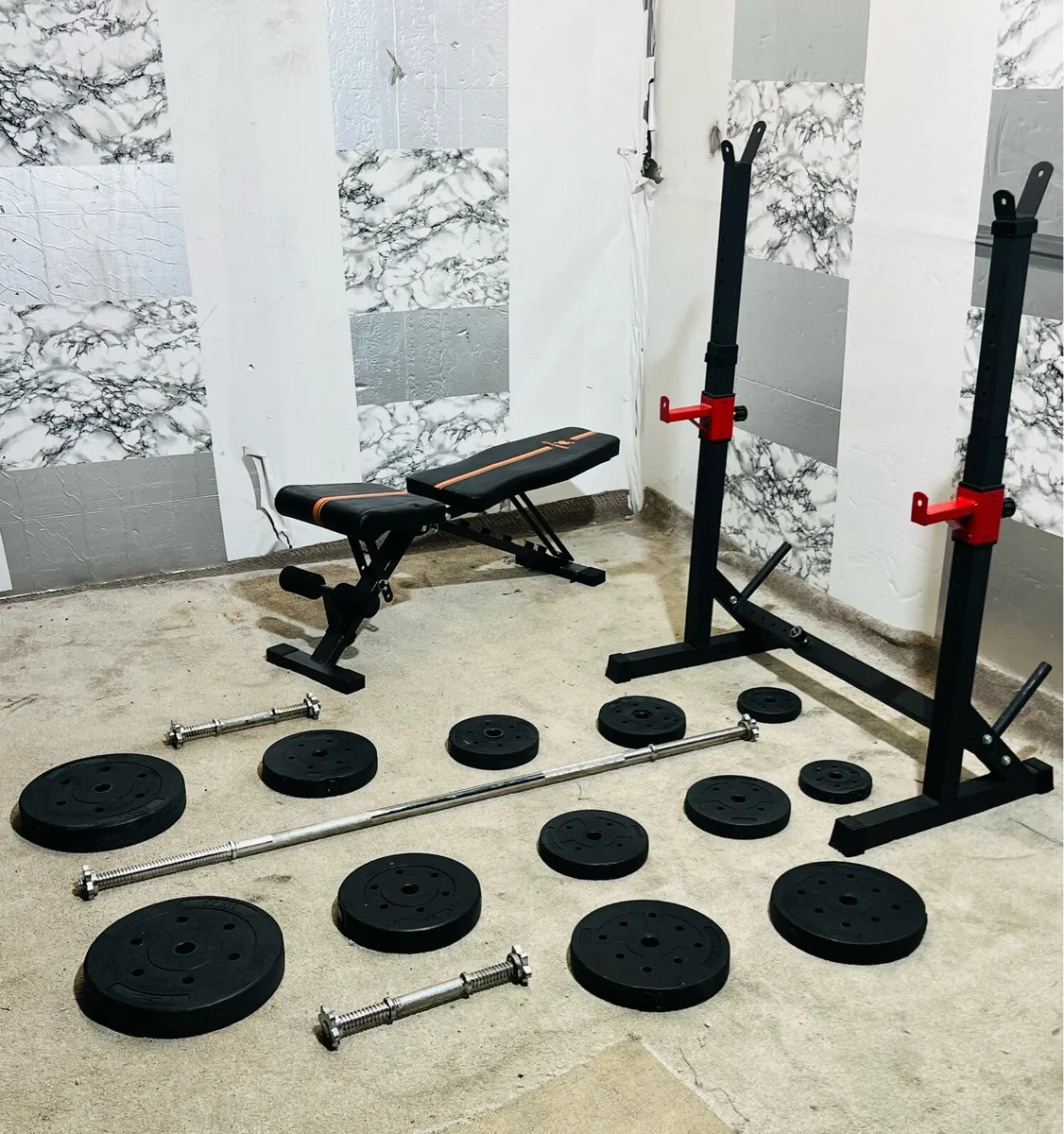 HOME WORKOUT 🏋️‍♀️ SET WEIGHTS RACK BENCH BAR ++ - Image 4