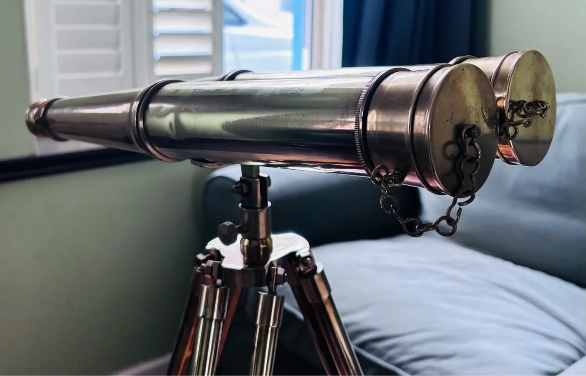 Large Brass Double Barrelled Binocular Telescope - Image 3