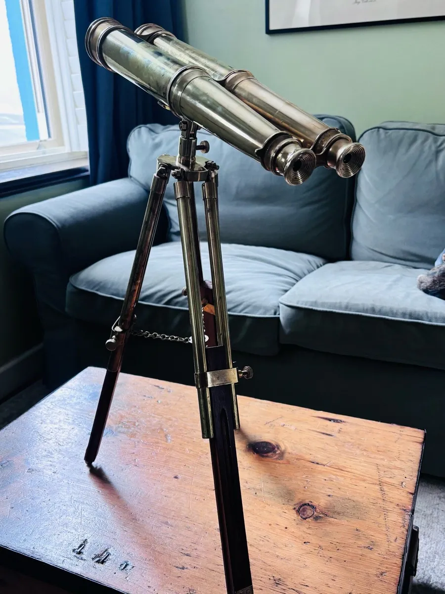 Large Brass Double Barrelled Binocular Telescope - Image 4