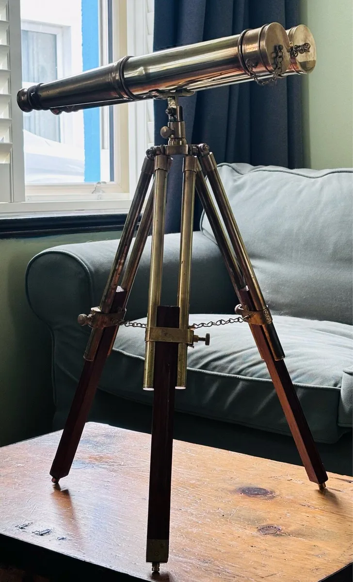 Large Brass Double Barrelled Binocular Telescope - Image 1