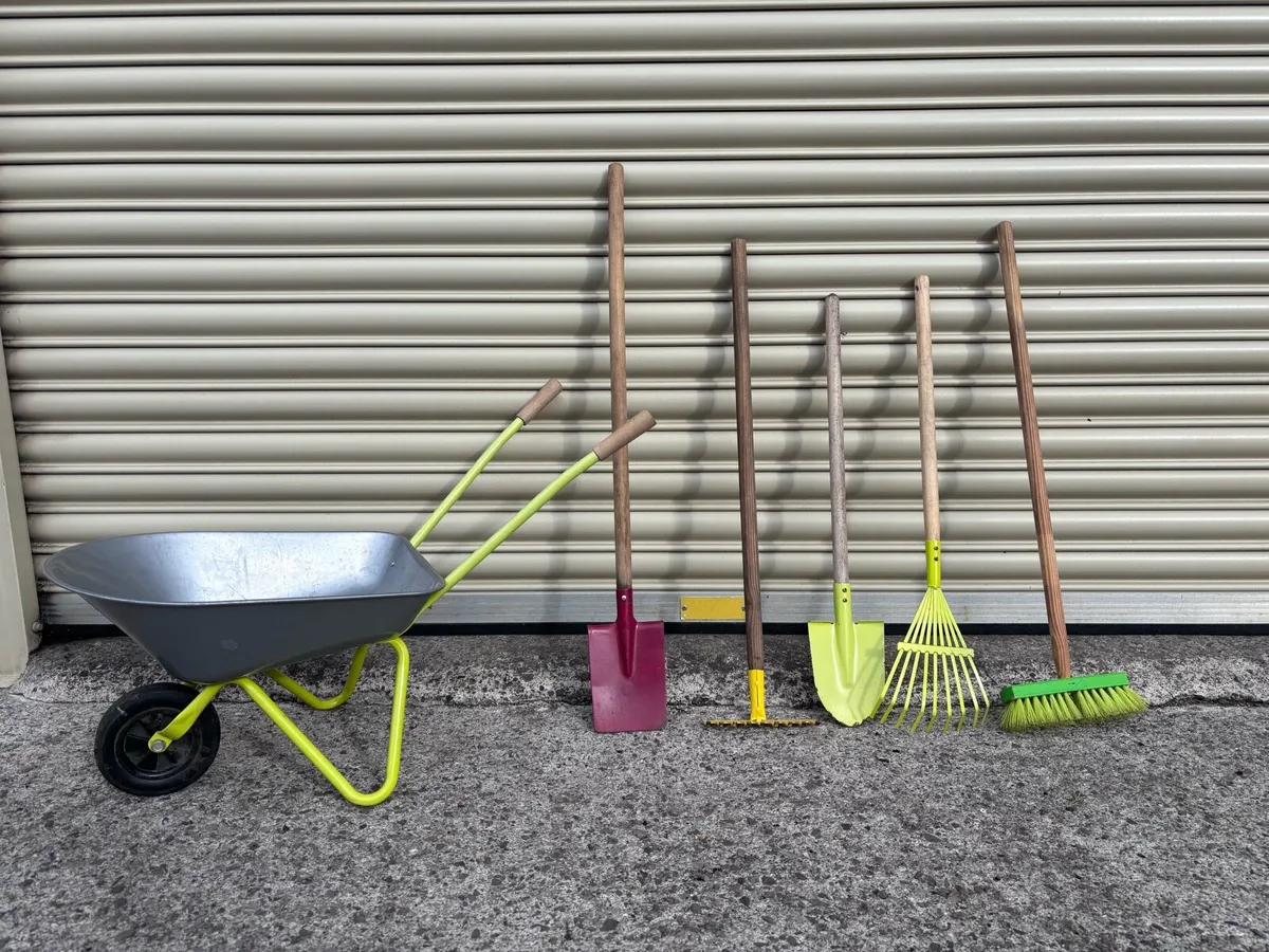 Child’s Steel Wheelbarrow & Gardening Tools - Image 1