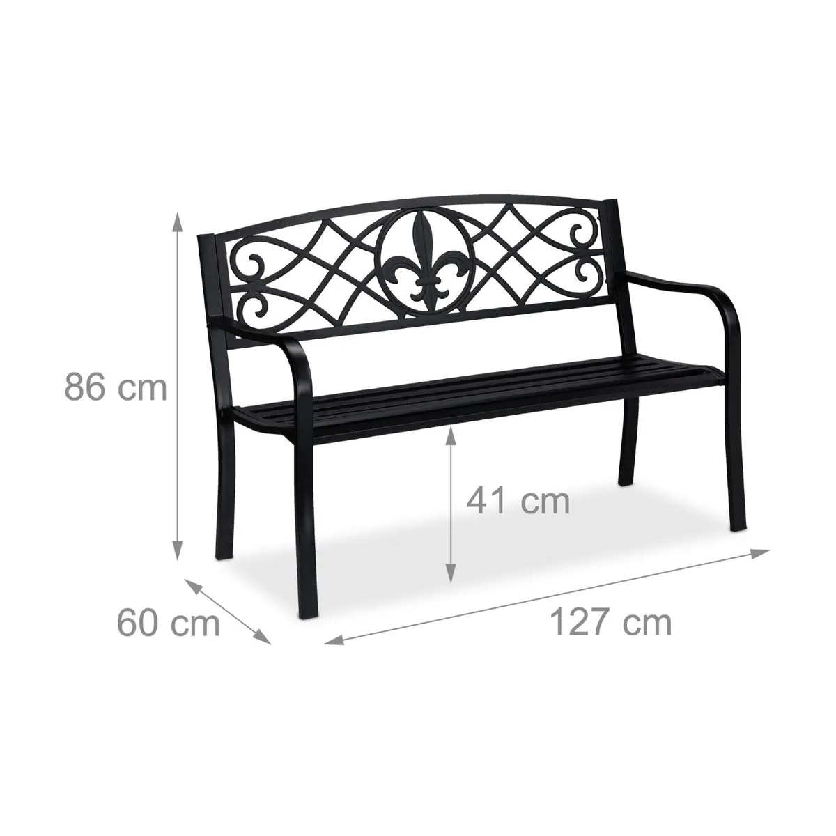 Black Metal Garden Bench 2 Seater Outdoor Patio Be - Image 3